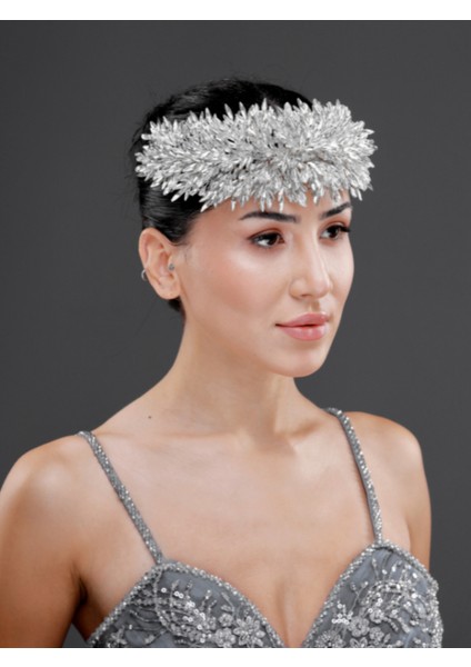 Kristal Boncuklu Geniş Taç – Işıltılı Özel Gün ve Davet Saç Aksesuarı