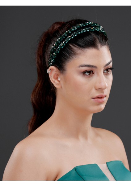 Işıltılı Taş Detaylı Çift Sıra Şık Taç – Gelin, Nişan, Özel Gün ve Davet Saç Aksesuarı
