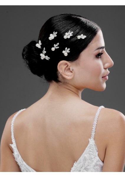 Inci ve Taş Detaylı Minik Çiçekli Topuz Tokası – Gelin, Nişan ve Özel Gün Saç Aksesuarı