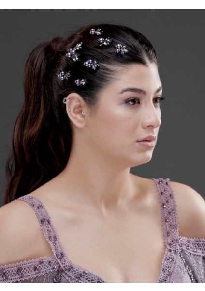 Inci ve Taş Detaylı Minik Çiçekli Topuz Tokası – Gelin, Nişan ve Özel Gün Saç Aksesuarı