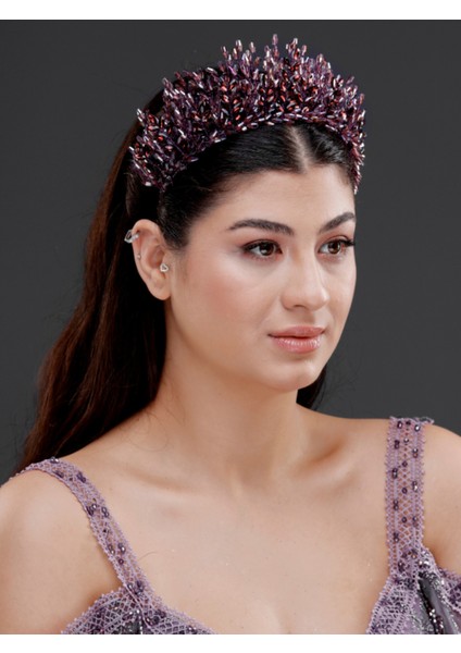 Kristal Detaylı Işıltılı Gelin, Kutlama Tacı – Zarif Taşlı Düğün, Nişan ve Kına Saç Aksesuarı
