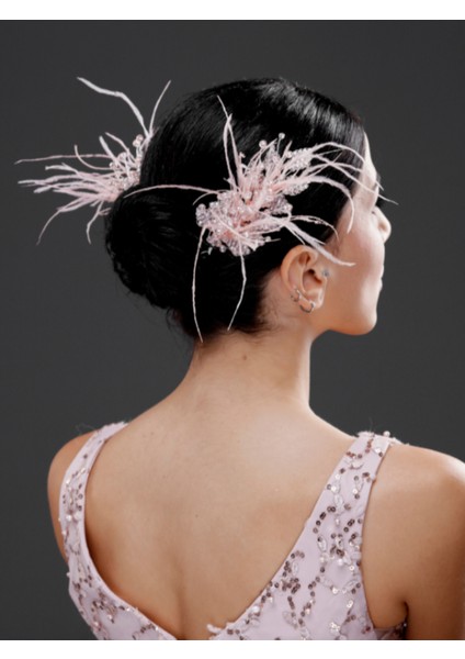 Inci ve Tüy Detaylı Gelin, Nişan ve Özel Davet Saç Aksesuarı