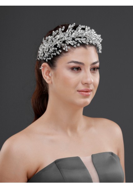Kristal Taşlı Geniş Form Zarif Taç – Gelin, Nişan ve Özel Gün Saç Aksesuarı