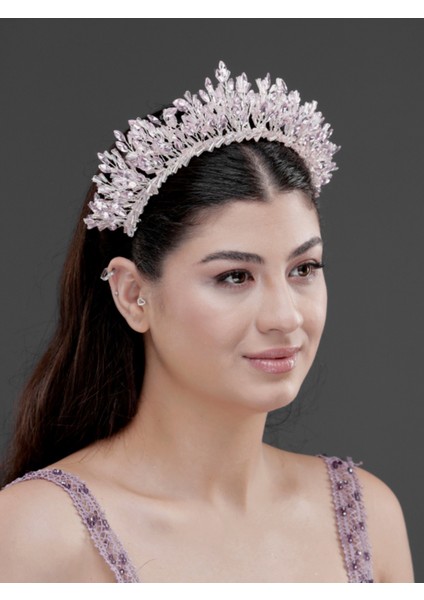 Taş Detaylı Kristal Prenses Taç – Işıltılı Gelin, Nişan ve Özel Davet Saç Aksesuarı