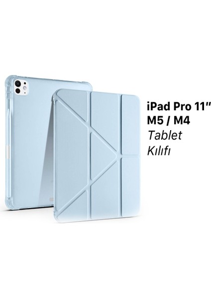 iPad Pro 11" M5 2025/M4 2024 Uyumlu Kılıf Üçe Katlanan Kalem Bölmeli Standlı Tablet Kılıfı Uyandırma Özellikli