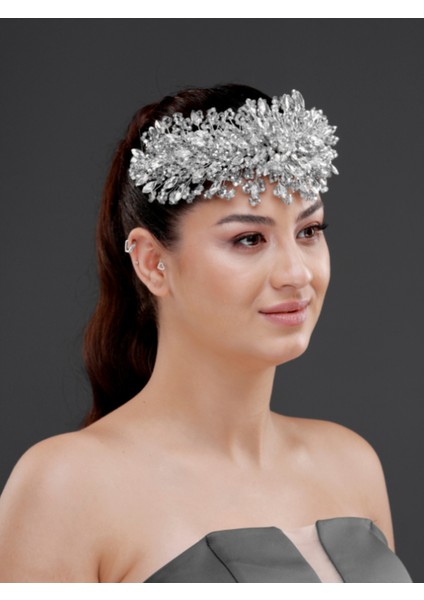 Işıltılı Kristal Taş Detaylı Kırmızı ve Beyaz Gelin, Nişan ve Özel Davet Aksesuarı