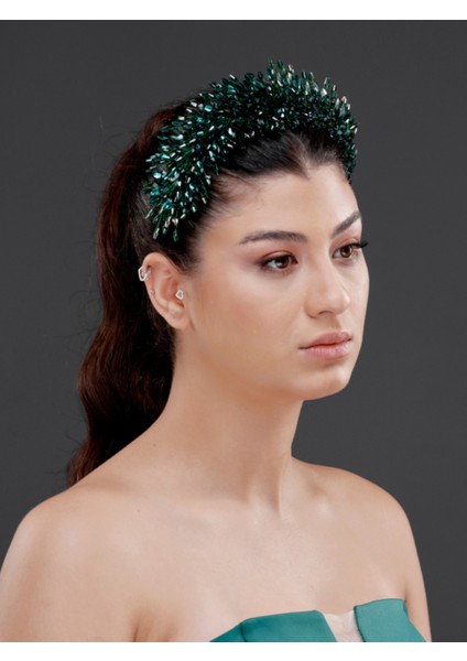 Kristal Boncuk Detaylı Geniş Taç – Gelin, Nişan, Davet ve Özel Gün Saç Aksesuarı