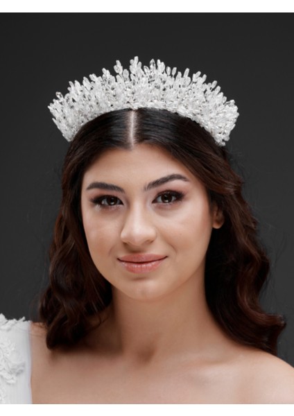 Kristal Detaylı Işıltılı Gelin, Kutlama Tacı – Zarif Taşlı Düğün, Nişan ve Kına Saç Aksesuarı