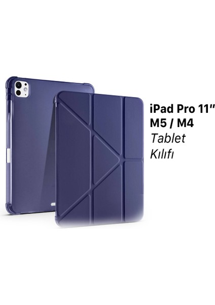 iPad Pro 11" M5 2025/M4 2024 Uyumlu Kılıf Üçe Katlanan Kalem Bölmeli Standlı Tablet Kılıfı Uyandırma Özellikli