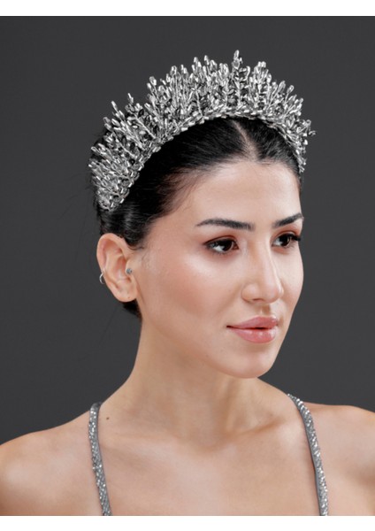 Kristal Detaylı Işıltılı Gelin, Kutlama Tacı – Zarif Taşlı Düğün, Nişan ve Kına Saç Aksesuarı