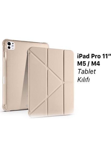 iPad Pro 11" M5 2025/M4 2024 Uyumlu Kılıf Üçe Katlanan Kalem Bölmeli Standlı Tablet Kılıfı Uyandırma Özellikli