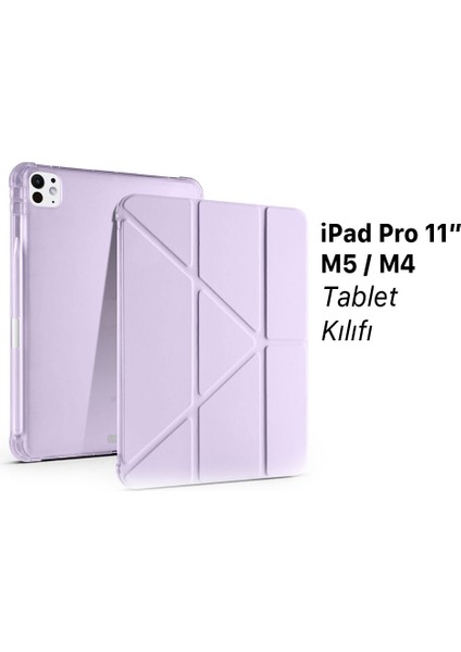 iPad Pro 11" M5 2025/M4 2024 Uyumlu Kılıf Üçe Katlanan Kalem Bölmeli Standlı Tablet Kılıfı Uyandırma Özellikli
