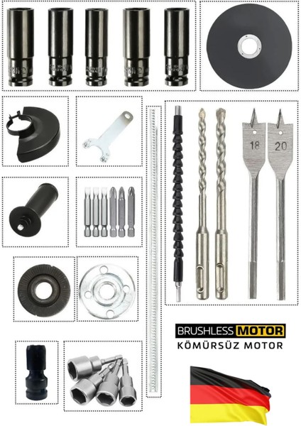 Kömürsüz Motor Şarjlı Matkap Taşlama Dal Budama Testeresi Somun Sıkma Kırıcı Delici 5li Ultra Set modelleri