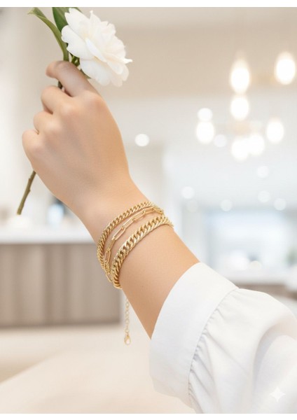 Gold Çelik 3lü Bileklik Set