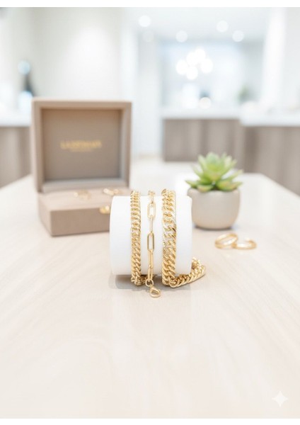 Gold Çelik 3lü Bileklik Set modelleri
