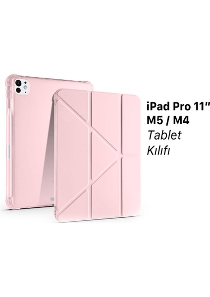 iPad Pro 11" M5 2025/M4 2024 Uyumlu Kılıf Üçe Katlanan Kalem Bölmeli Standlı Tablet Kılıfı Uyandırma Özellikli