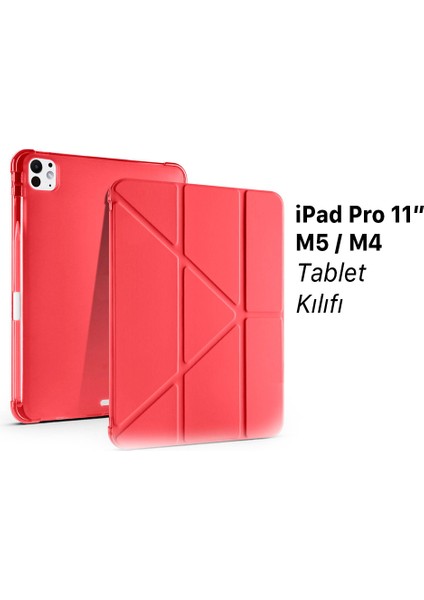 iPad Pro 11" M5 2025/M4 2024 Uyumlu Kılıf Üçe Katlanan Kalem Bölmeli Standlı Tablet Kılıfı Uyandırma Özellikli