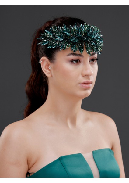 Kristal Boncuklu Geniş Taç – Işıltılı Özel Gün ve Davet Saç Aksesuarı