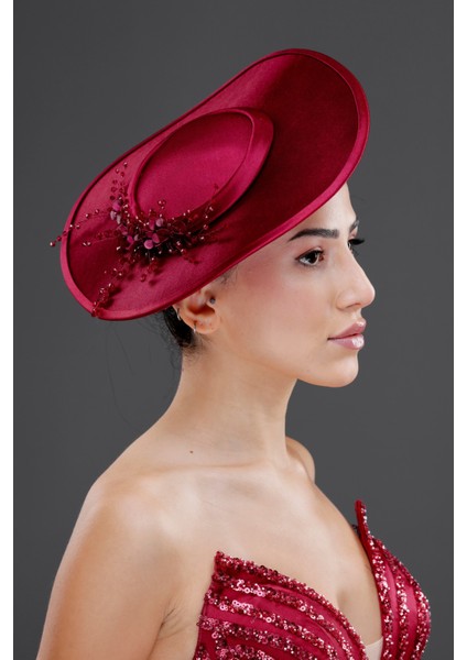 Inci ve Taş Detaylı Özel Tasarım Şapka – Gelin, Nişan, Davet Aksesuarı