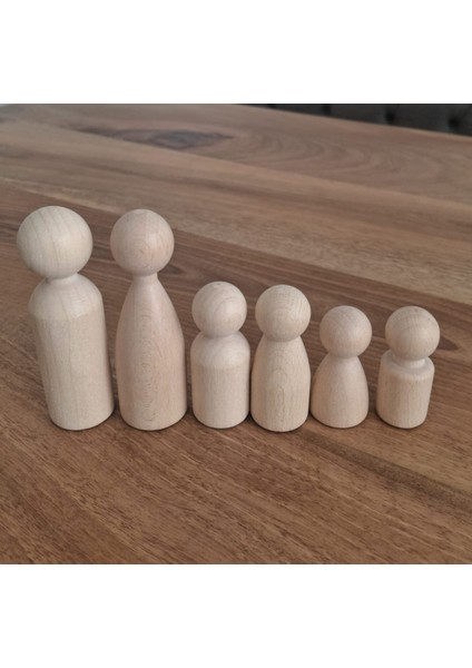 Peg Bebek Aile 6 Lı Masif Insan Figürleri Ahşap Oyuncak Seti