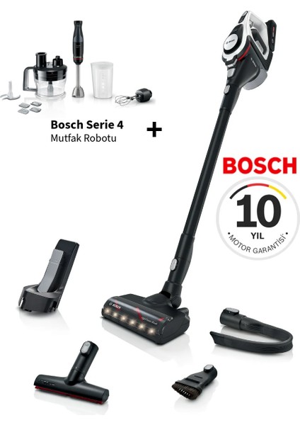 Şarjlı Süpürge Unlimited 8 Gen2 Beyaz BBS8214 +Bosch Mutfak Robotu ve Blendır Seti