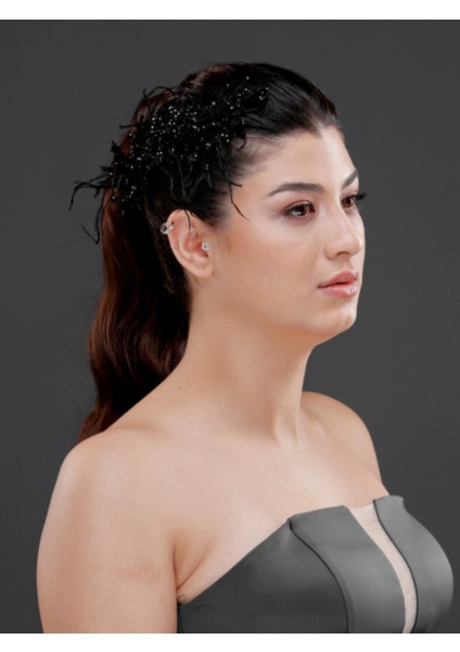 Inci ve Tüy Detaylı Gelin, Nişan ve Özel Davet Saç Aksesuarı