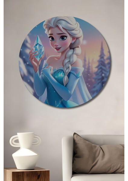 Elsa Karlar Ülkesi Ahşap Mdf Dekoratif Ev/işyeri Duvar Tablo Yuvarlak Ev/işyeri Duvar Tablo