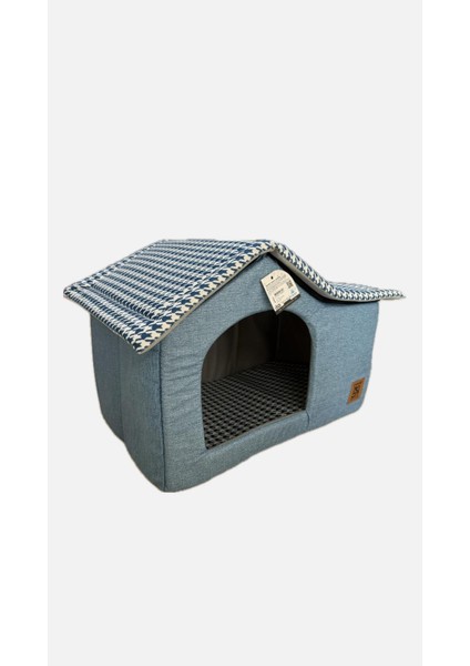 Büyük Çatılı Kulübe Yatak Mavi Ev Desenli