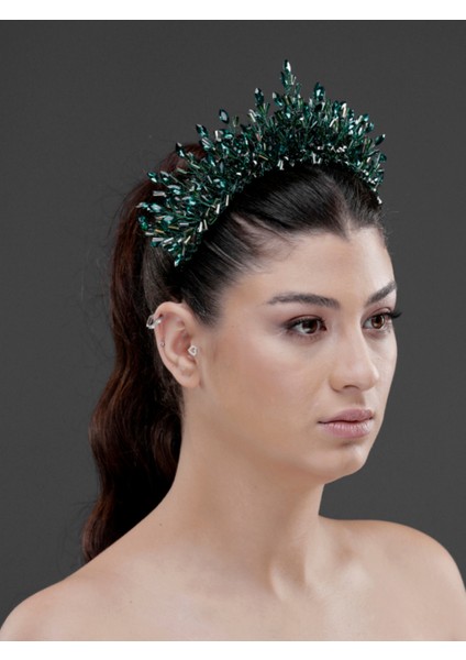 Taş Detaylı Kristal Prenses Taç – Işıltılı Gelin, Nişan ve Özel Davet Saç Aksesuarı