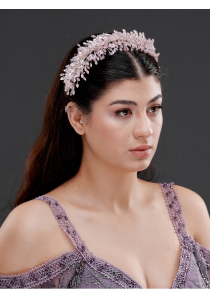 Kristal Boncuk Detaylı Geniş Taç – Gelin, Nişan, Davet ve Özel Gün Saç Aksesuarı