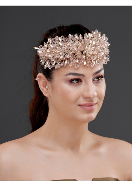 Işıltılı Kristal Taş Detaylı Kırmızı ve Beyaz Gelin, Nişan ve Özel Davet Aksesuarı