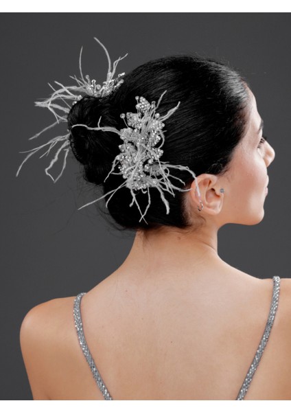 Inci ve Tüy Detaylı Gelin, Nişan ve Özel Davet Saç Aksesuarı