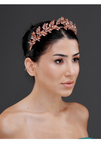 Yaprak Formlu Kristal Taşlı Taç – Gelin, Nişan, Davet ve Özel Gün Saç Aksesuarı