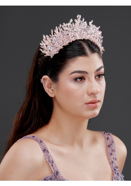 Kristal Detaylı Işıltılı Gelin, Kutlama Tacı – Zarif Taşlı Düğün, Nişan ve Kına Saç Aksesuarı