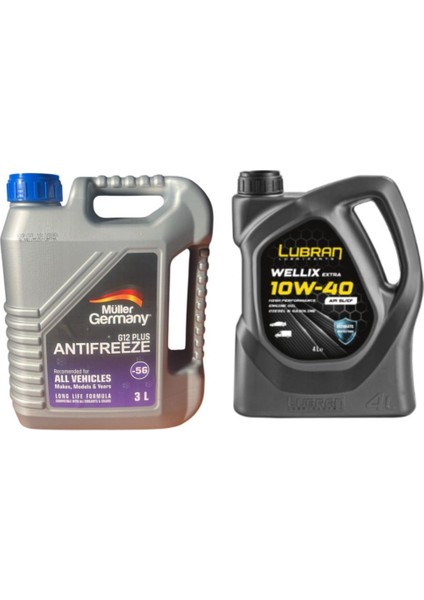 Müler Germany G12 Antifriz Lubran Wellix 10W-40 4 Lt Motor Yağı Set Maksimum Korum, Uzun Ömürlü Performans