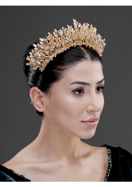 Taş Detaylı Kristal Prenses Taç – Işıltılı Gelin, Nişan ve Özel Davet Saç Aksesuarı