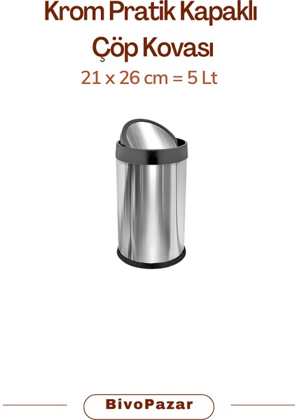Krom Pratik Döner Kapaklı Çöp Kovası 5 Lt fiyatları