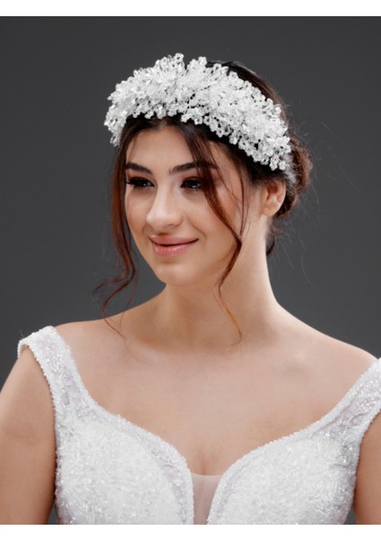 Işıltılı Kristal Taş Detaylı Kırmızı ve Beyaz Gelin, Nişan ve Özel Davet Aksesuarı