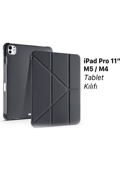 iPad Pro 11" M5 2025/M4 2024 Uyumlu Kılıf Üçe Katlanan Kalem Bölmeli Standlı Tablet Kılıfı Uyandırma Özellikli