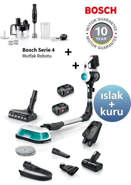 Islak & Kuru Temizlik, Güçlü Emiş,hafif Tasarım 80 Dk Uzun Pil Ömrü BCS71HYG1 , Bosh Serie 4 Mutfak Robotu