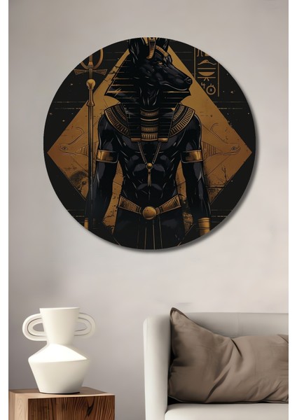 Anubis Mitolojik Sanat Ahşap Mdf Dekoratif Ev/işyeri Duvar Tablo Yuvarlak Ev/işyeri Duvar Tablo