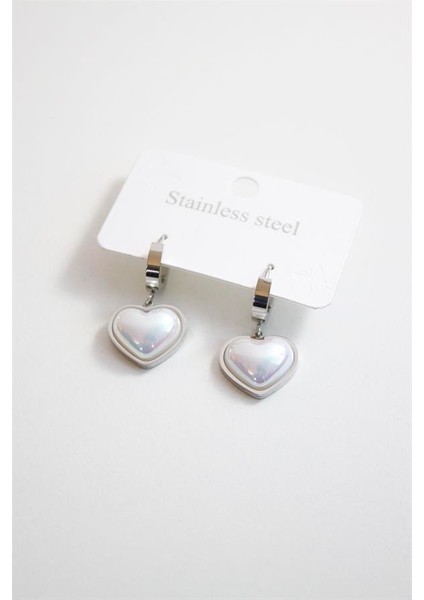 Incili Çelik Kalp Küpe - Gümüş fiyatları