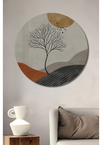 Güneş ve Doğa Temalı Dekoratif Ahşap Mdf Ev/işyeri Duvar Tablo Yuvarlak Ev/işyeri Duvar Tablo