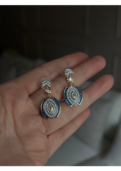 Mavi Taşlı Tasarım Küpe modelleri