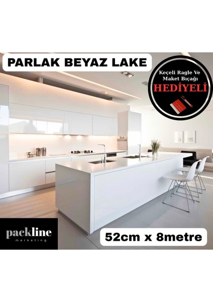 Mutfak Tezgah Dolap Mobilya ve Beyaz Kaplama Folyosu Parlak Beyaz 52CMX8M