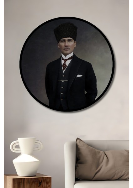 Çerçeve Görünümlü Atatürk Ahşap Mdf Dekoratif Ev/işyeri Duvar Tablo Yuvarlak Ev/işyeri Duvar Tablo