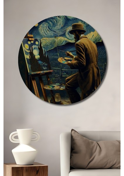 Van Gogh Yıldızlı Gece Ahşap Mdf Dekoratif Ev/işyeri Duvar Tablo Yuvarlak Ev/işyeri Duvar Tablo