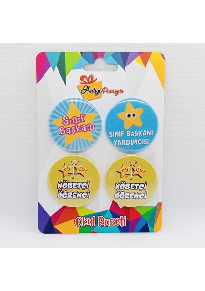 Ilkokul Sınıf Yönetimi Öğrenci Rozetleri (Sınıf Başkanı, Yardımcısı ve Nöbetçi Öğrenci)