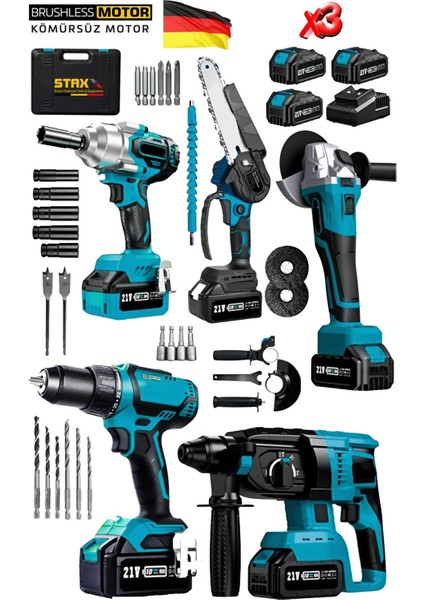 Süper 5'li Mega Multi Kömürsüz Set X3 Akülü Taşlama Somun Sıkma Kırıcı Delici & Dal Budama Testere fiyatları