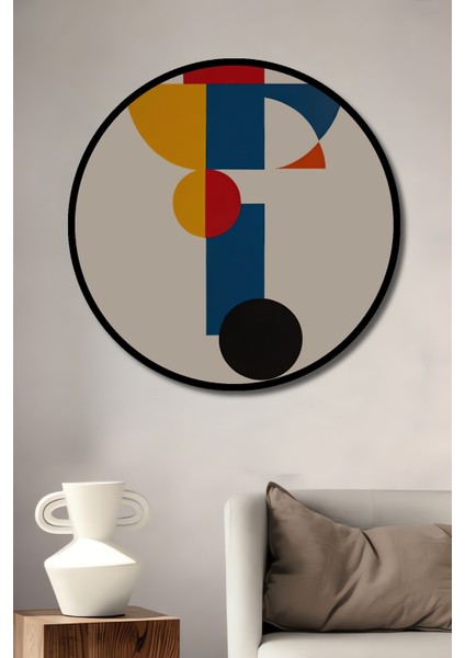 Çerçeve Görünümlü Bauhaus Stil Soyut Ahşap Mdf Dekoratif Ev Duvar Tablo Yuvarlak Ev Duvar Tablo